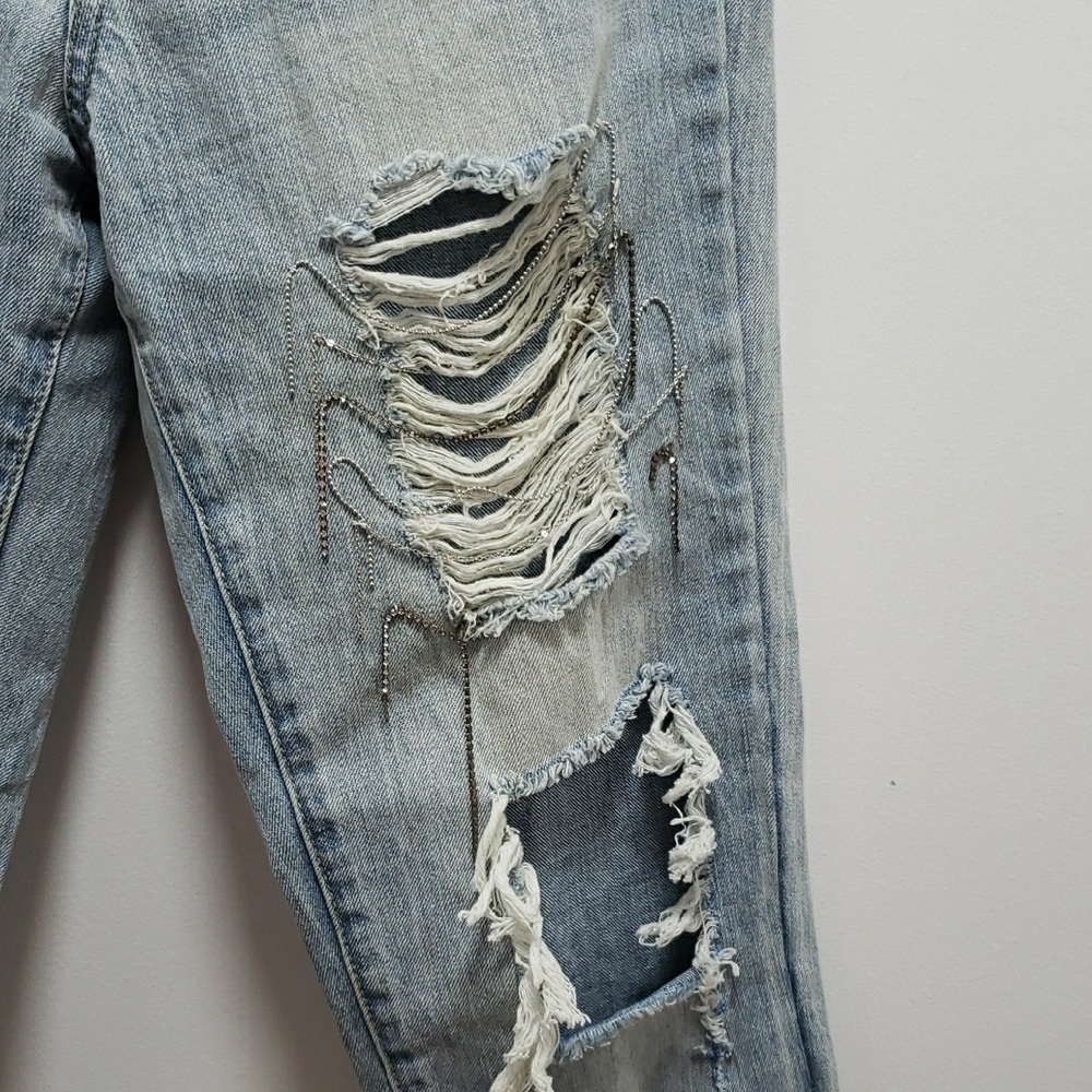 Ripped Light Denim Boyfriend Jeans - Girlfriend Fit - Picture 4 of 13